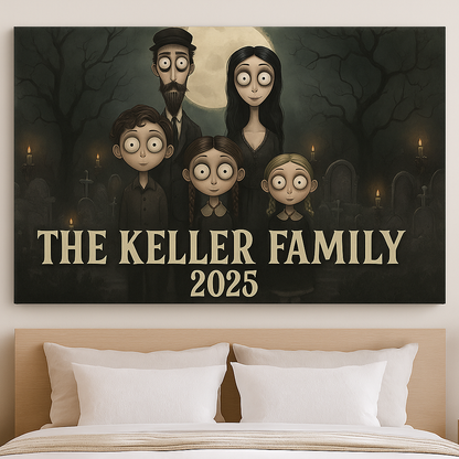 Spooky Family Portrait Custom Gothic Illustration Creepy Cute Family Canvas Haunted Mansion Style Wall Art