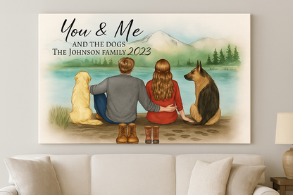 Custom Couple and Dogs Portrait Personalized Family  Dogs Pet Lover Gift