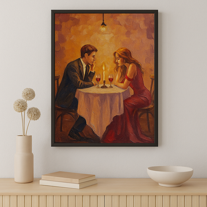 Romantic Candlelight Dinner Art Couple in Love Painting Elegant Date Night Wall Decor Anniversary Gift