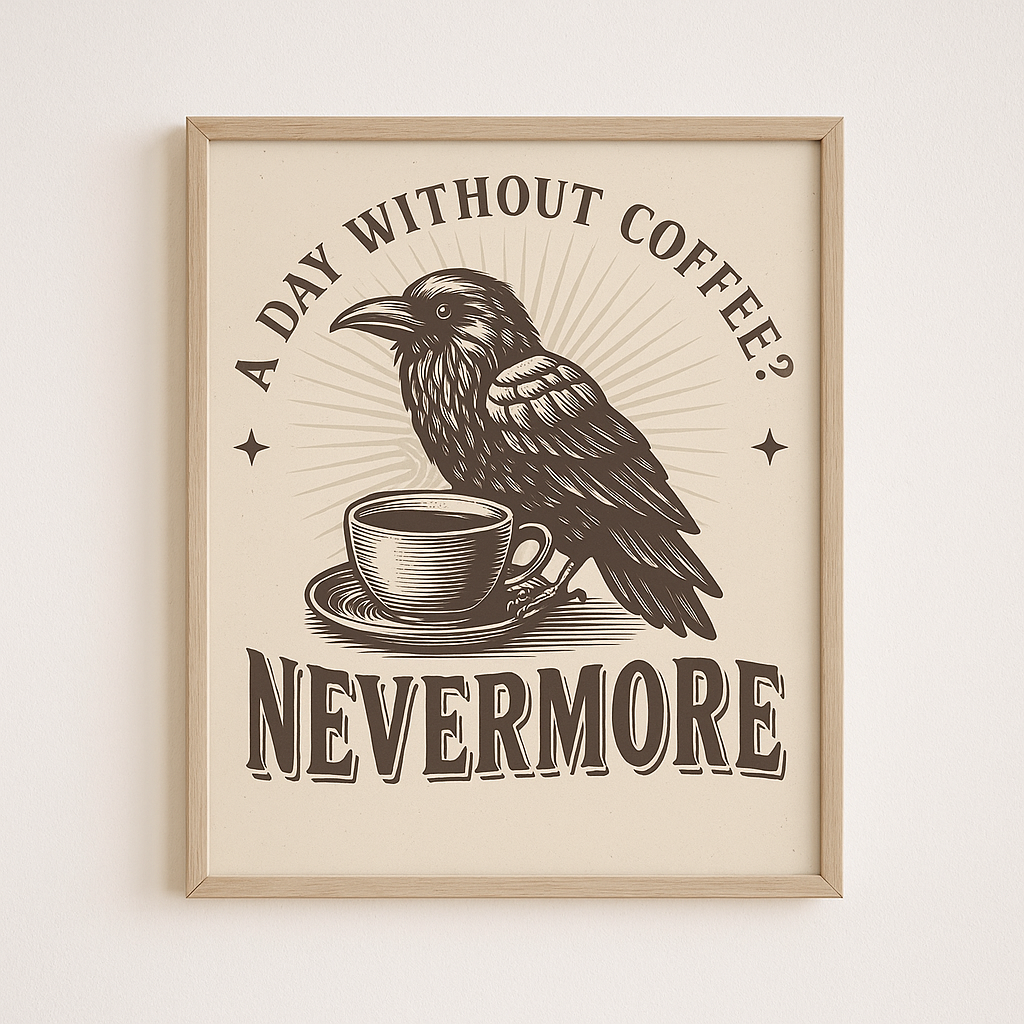 A Day Without Coffee? Nevermore Print Gothic Raven Wall Art  Funny Coffee Lover Gift Edgar Allan Poe Decor