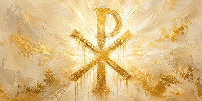Chi Rho Christogram gold leaf on ivory abstract Christian canvas wall art