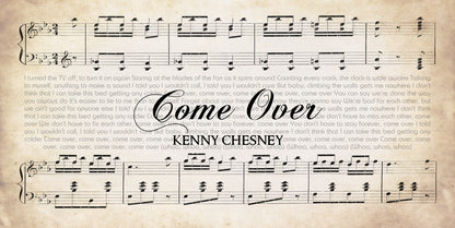 Come Over by Kenny Chesney Song Lyrics on Canvas