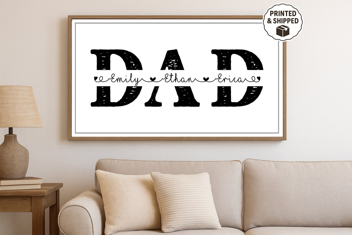 Personalized Father's Day kids names wall art rustic family name print custom dad sign
