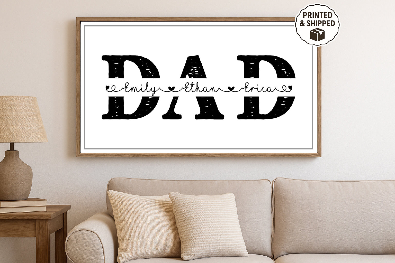 Personalized Father's Day kids names wall art rustic family name print custom dad sign