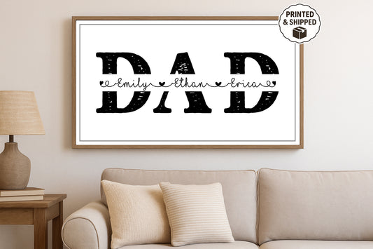 Personalized Father's Day kids names wall art rustic family name print custom dad sign