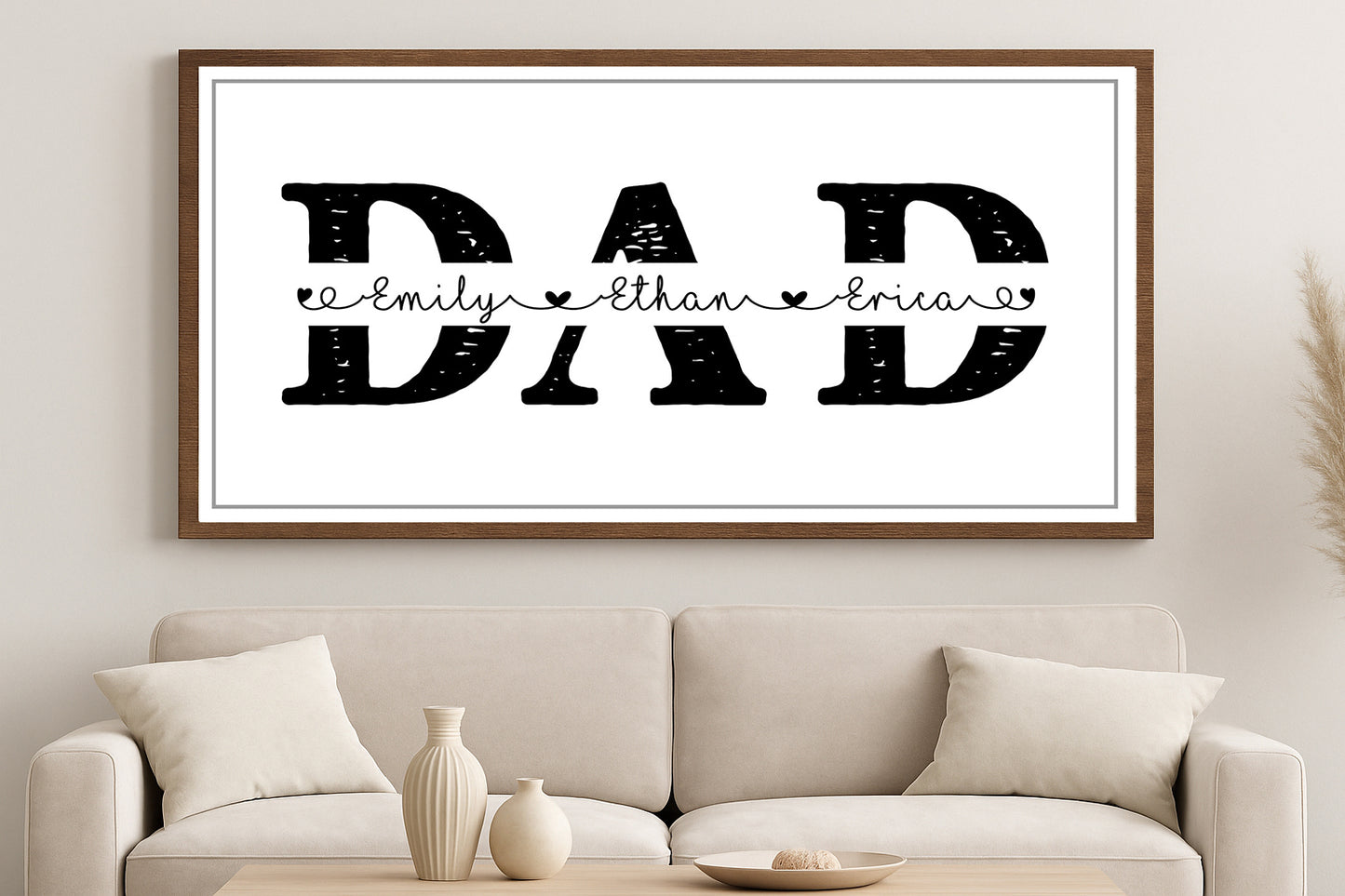 Personalized Father’s Day Gift  Kids’ Names Wall Art Rustic Family Name Print