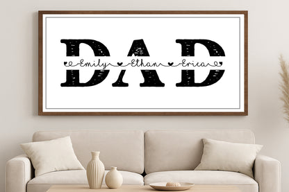 Personalized Father’s Day Gift  Kids’ Names Wall Art Rustic Family Name Print