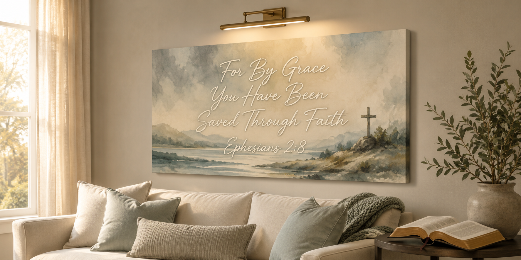 Ephesians 2:8 By Grace Through Faith Christian Bible Verse Canvas Wall Art