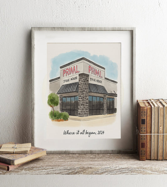 First date location portrait print where it all began personalized couple gift watercolor illustration
