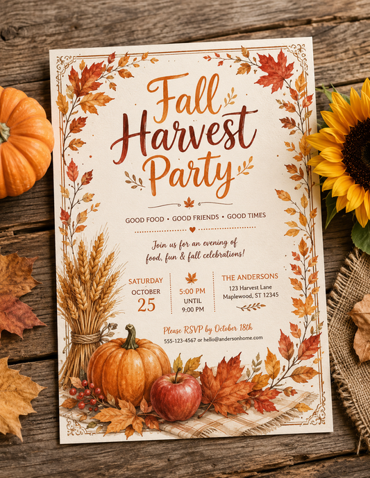 Fall Harvest Party Family Bundle Editable Canva