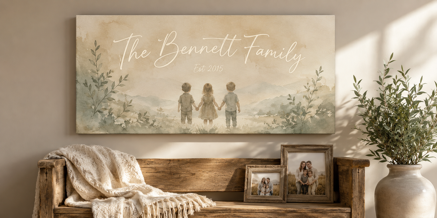 Family Established Last Name Sign Canvas Modern Neutral Christian Wall Art