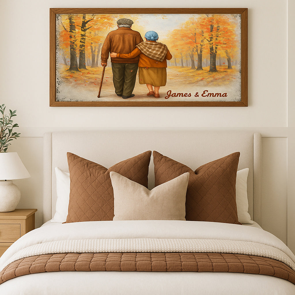 Custom Old Couple Walking Canvas Personalized Elderly Couple Canvas