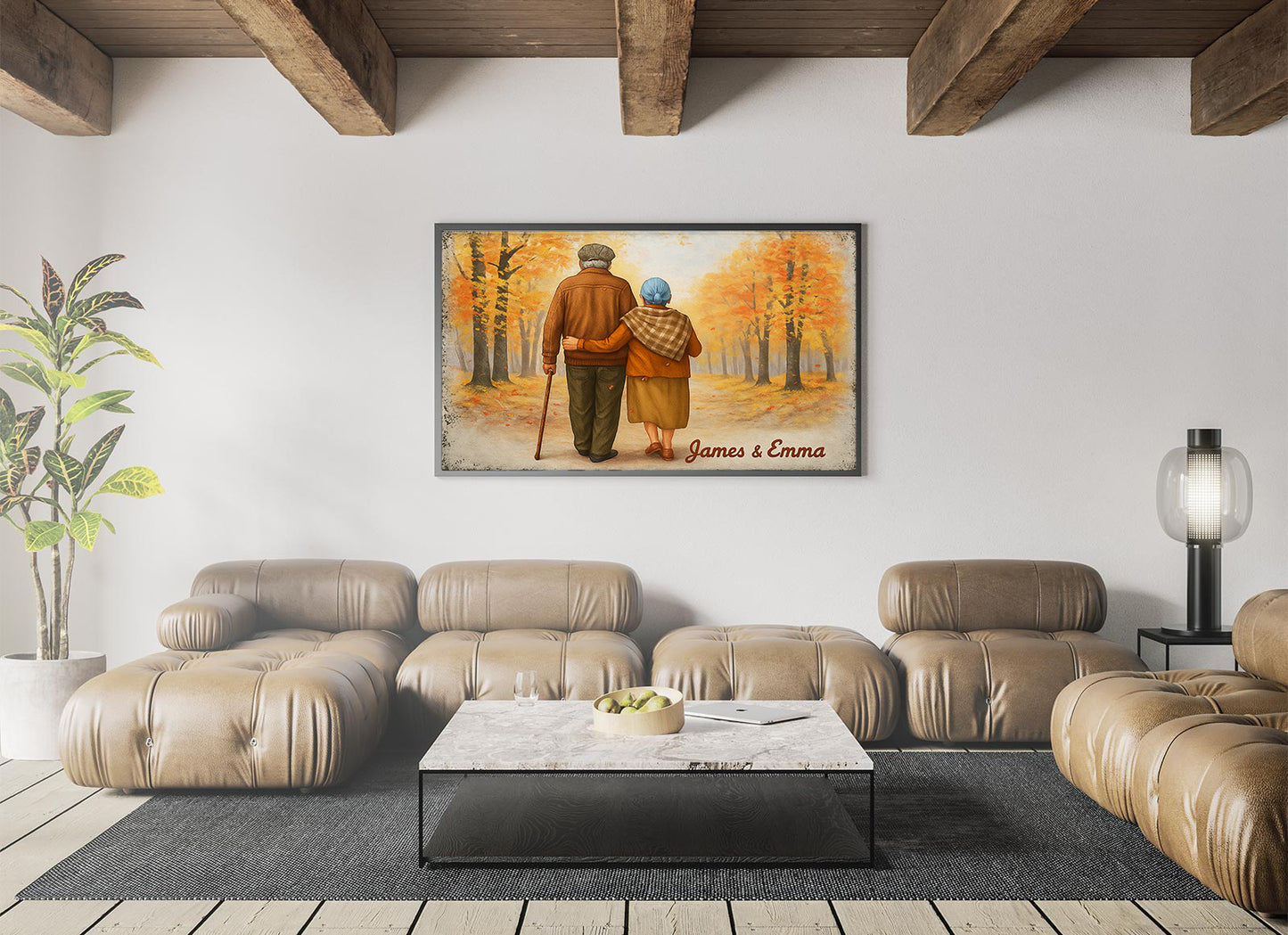 Custom Old Couple Walking Canvas Personalized Elderly Couple Canvas