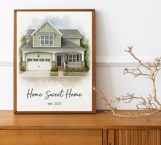 Custom Home Portrait  Personalized House Sketch Home Sweet Home Art