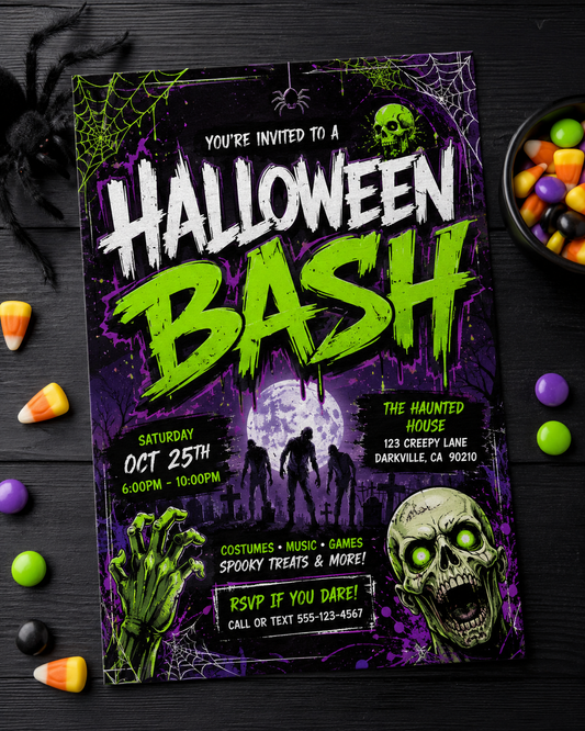 Halloween 10th birthday party invitation digital download age 10 kids party