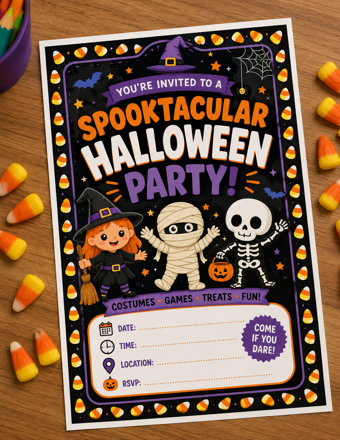 Halloween 7th birthday party invitation digital download age 7 costume party
