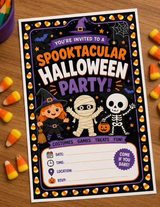 Halloween 7th birthday party invitation digital download age 7 costume party