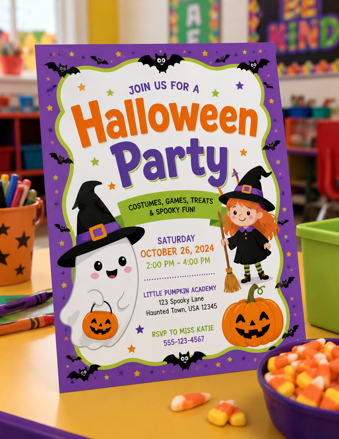 Custom Kids Age 5 Halloween Party Bundle Kindergarten Halloween Digital Download Staged