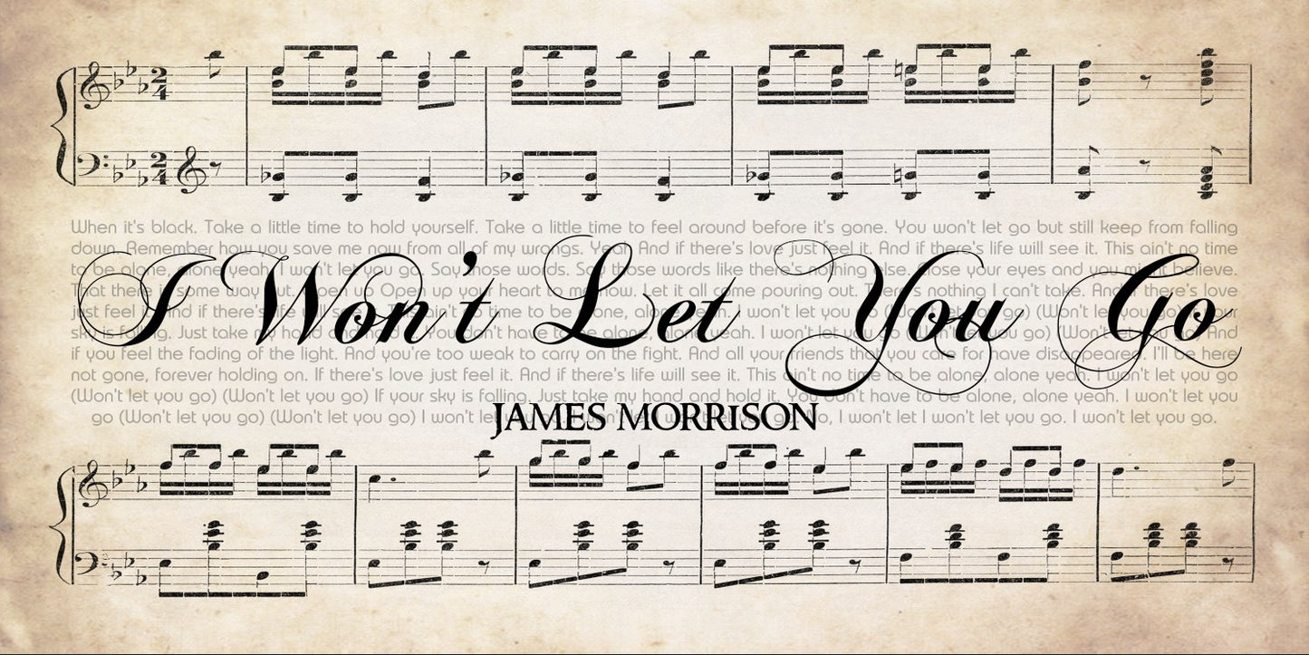 I Won’t Let You Go by James Morrison Song Lyrics on Canvas