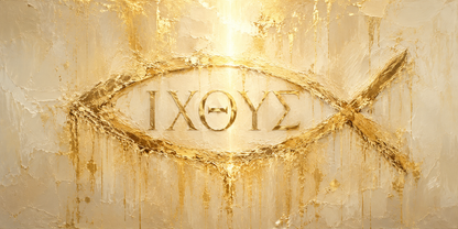 Ichthys Christian fish symbol gold leaf abstract canvas wall art