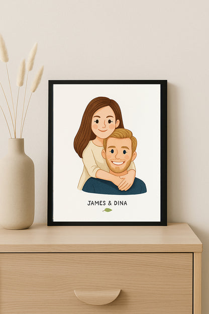 Custom Couple Portrait Illustration Personalized Cartoon Drawing Anniversary Gift