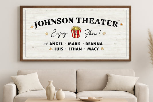 Personalized home theater sign family name cinema decor movie room wall art home cinema