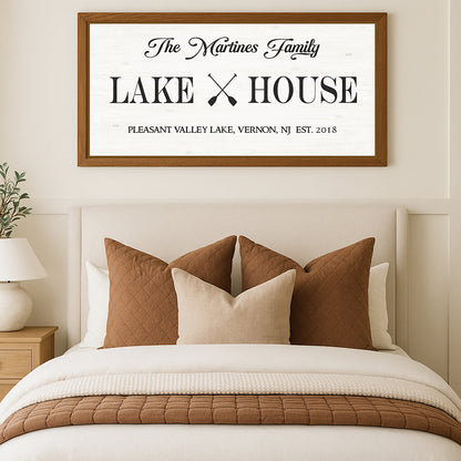 Personalized Lake House Sign | Custom Family Name Lake House Decor | Rustic Cabin Wall Art | Established Date Canvas Gift