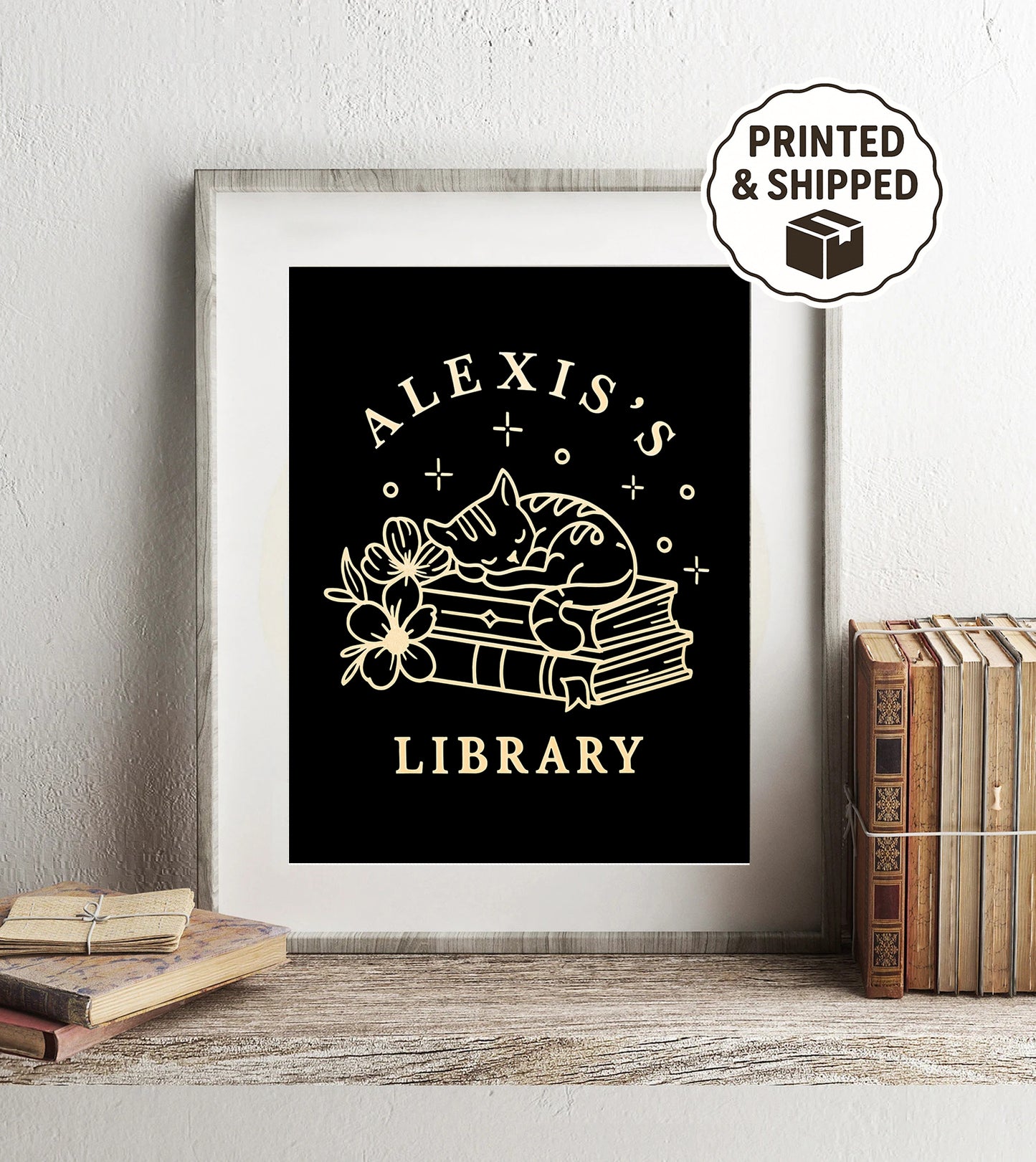 Personalized library sign gothic book lover wall art custom name literary decor