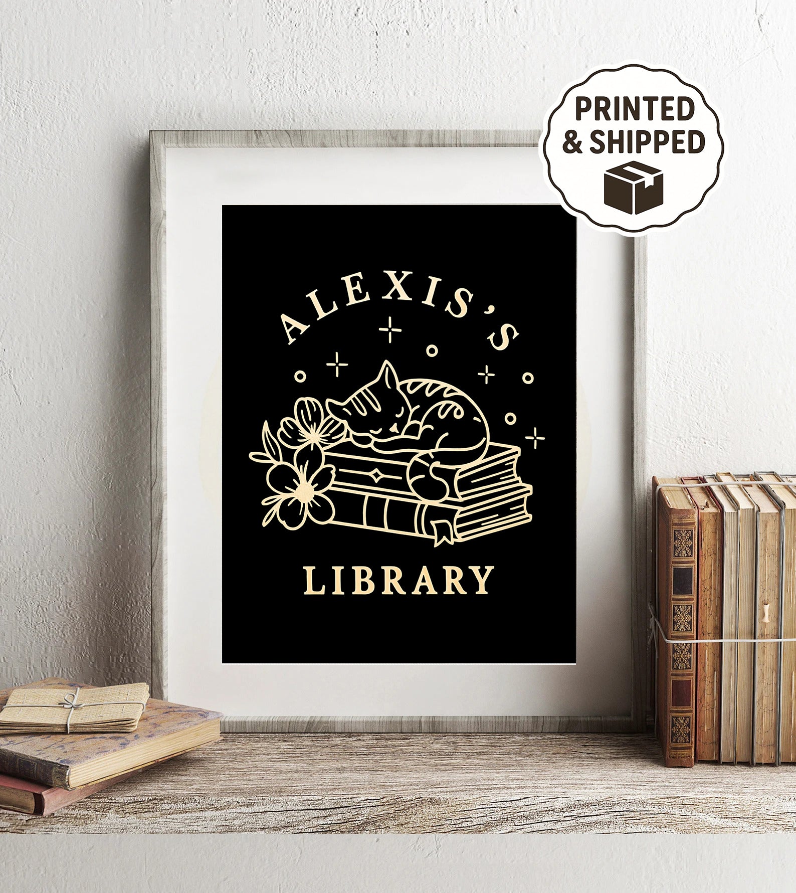Personalized library sign gothic book lover wall art custom name literary decor