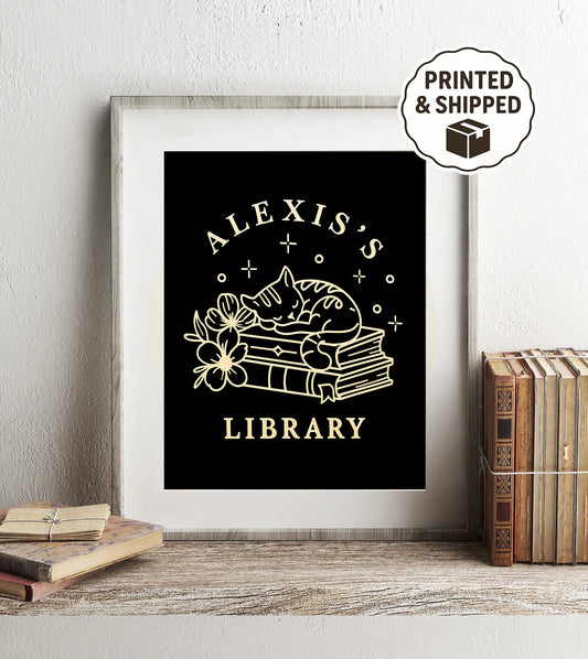 Personalized library sign gothic book lover wall art custom name literary decor