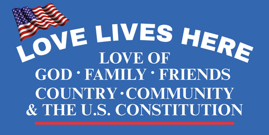 Love Lives Here Patriotic Canvas Wall Art - USA Constitution Sign - God Family Friends Country Community