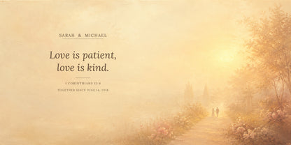 Love is patient, love is kind - 1 Corinthians 13:4 modern neutral fine art canvas personalized with couple names and together-since date