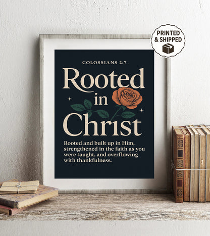 Rooted in Christ Bible Verse Print Colossians 2:7 Scripture Wall Art Christian Home Decor Inspirational Faith Gift