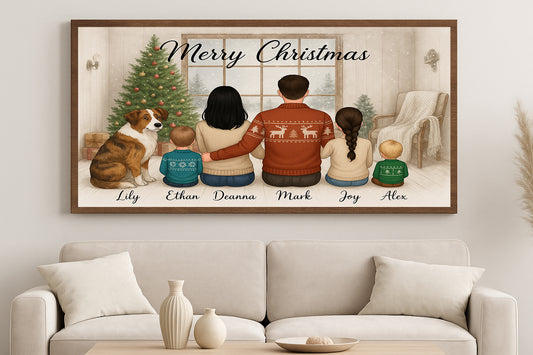 Custom Family Christmas Portrait  Personalized Holiday Wall Art Christmas Gift