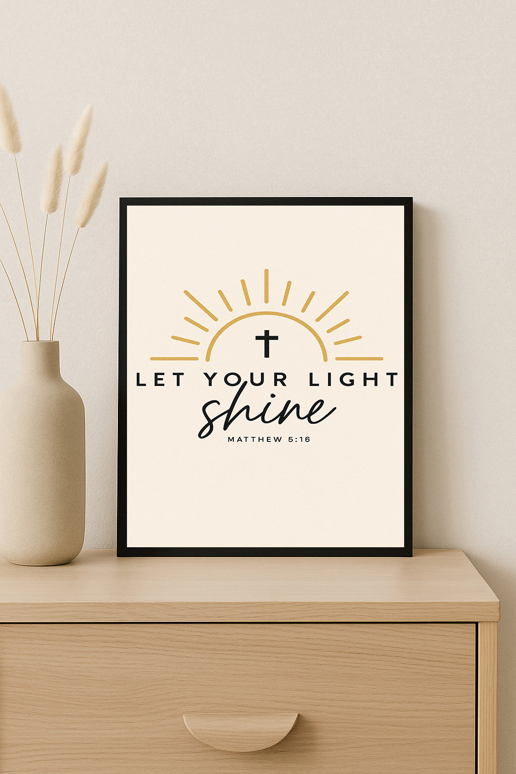 Let Your Light Shine Matthew 5:16 Print Christian Wall Art Sunburst Bible Verse Decor Inspirational Faith Gift