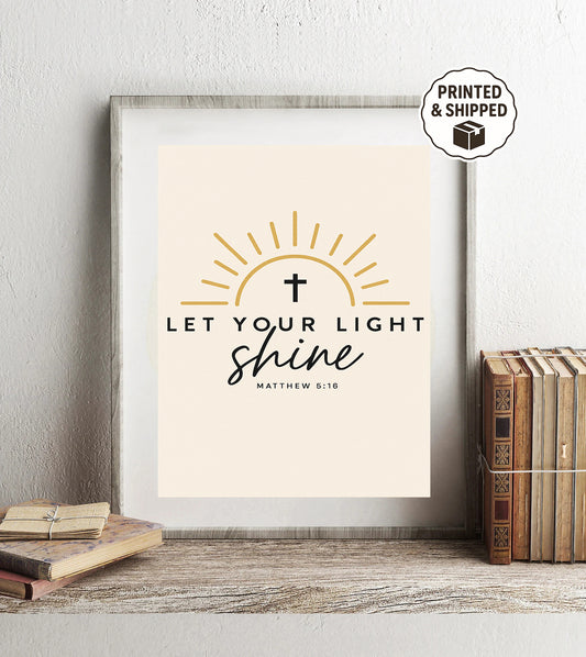 Let Your Light Shine Matthew 5:16 Print Christian Wall Art Sunburst Bible Verse Decor Inspirational Faith Gift