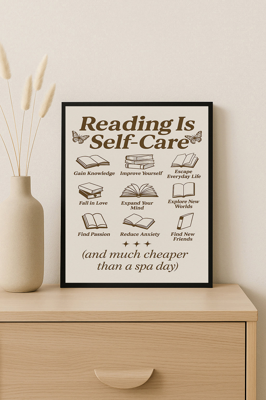 Reading Is Self-Care Print Bookish Wall Art Bibliophile Decor Mental Health Reading Poster Book Lover Gift