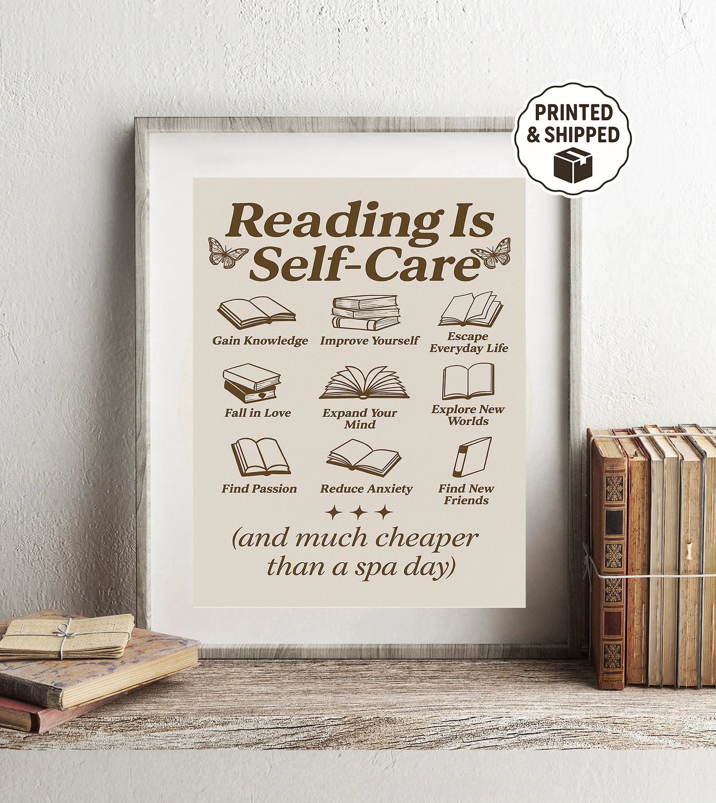 Reading Is Self-Care Print Bookish Wall Art Bibliophile Decor Mental Health Reading Poster Book Lover Gift