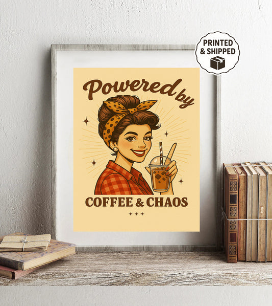 Coffee & Chaos Mom Vintage Iced Coffee Busy Mom Gift Kitchen