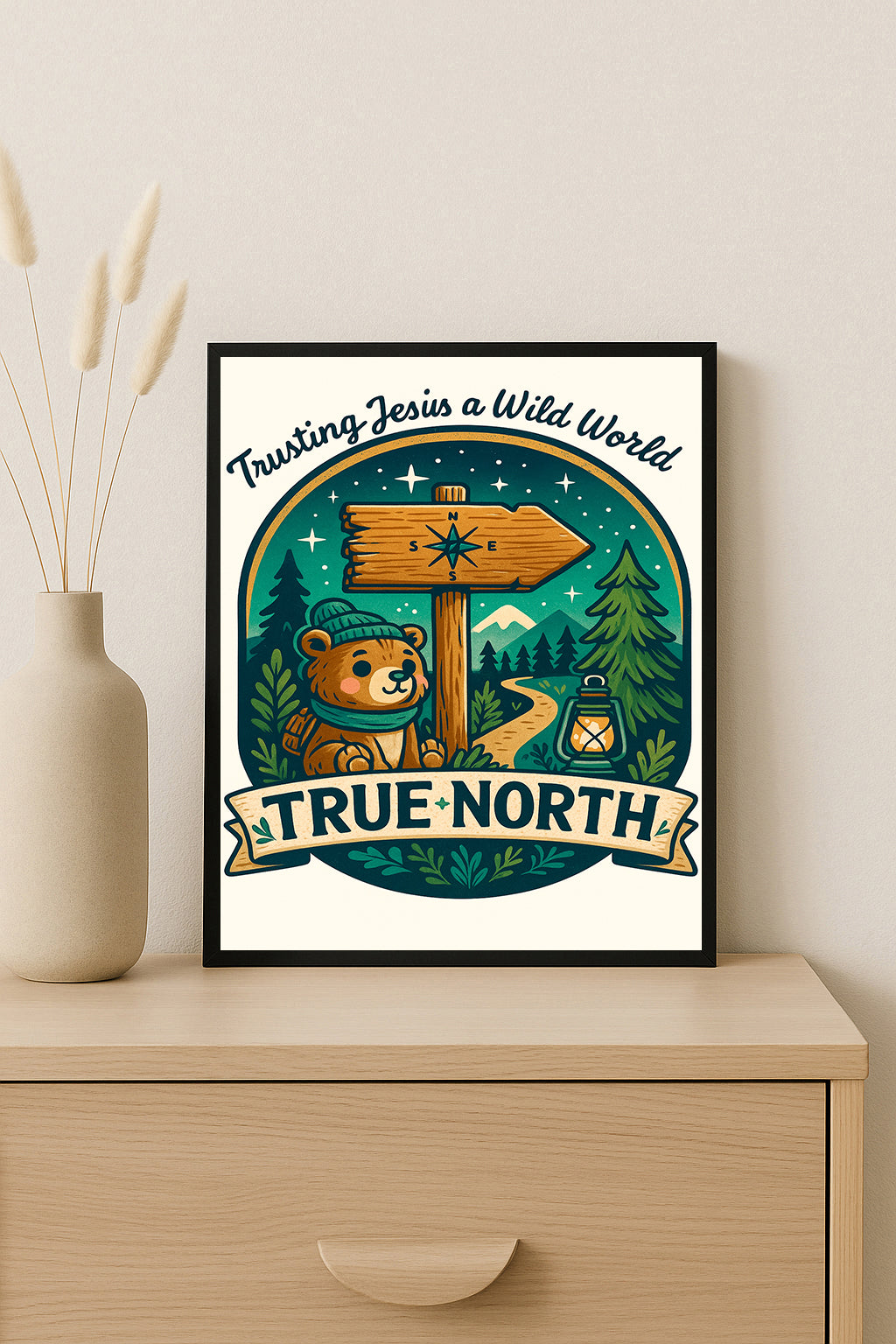 Christian Adventure Nursery Art True North Print Trust Jesus Poster Kids Wilderness Decor Bible Verse Wall Art