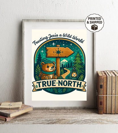 Christian Adventure Nursery Art True North Print Trust Jesus Poster Kids Wilderness Decor Bible Verse Wall Art