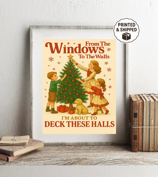 Vintage Christmas Humor Print Deck These Halls Funny Holiday Wall Art Retro Kids Christmas Decor