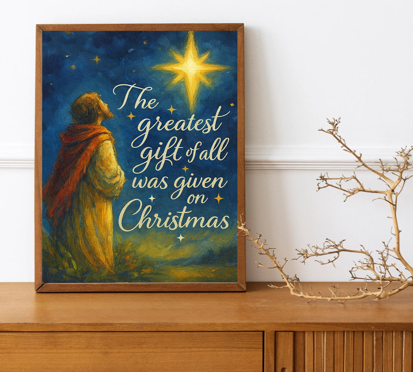 Christian Christmas Print Greatest Gift of All Was Given on Christmas Art Nativity Star Wall Decor Star of Bethlehem Print, Christian Holiday Scripture Decor