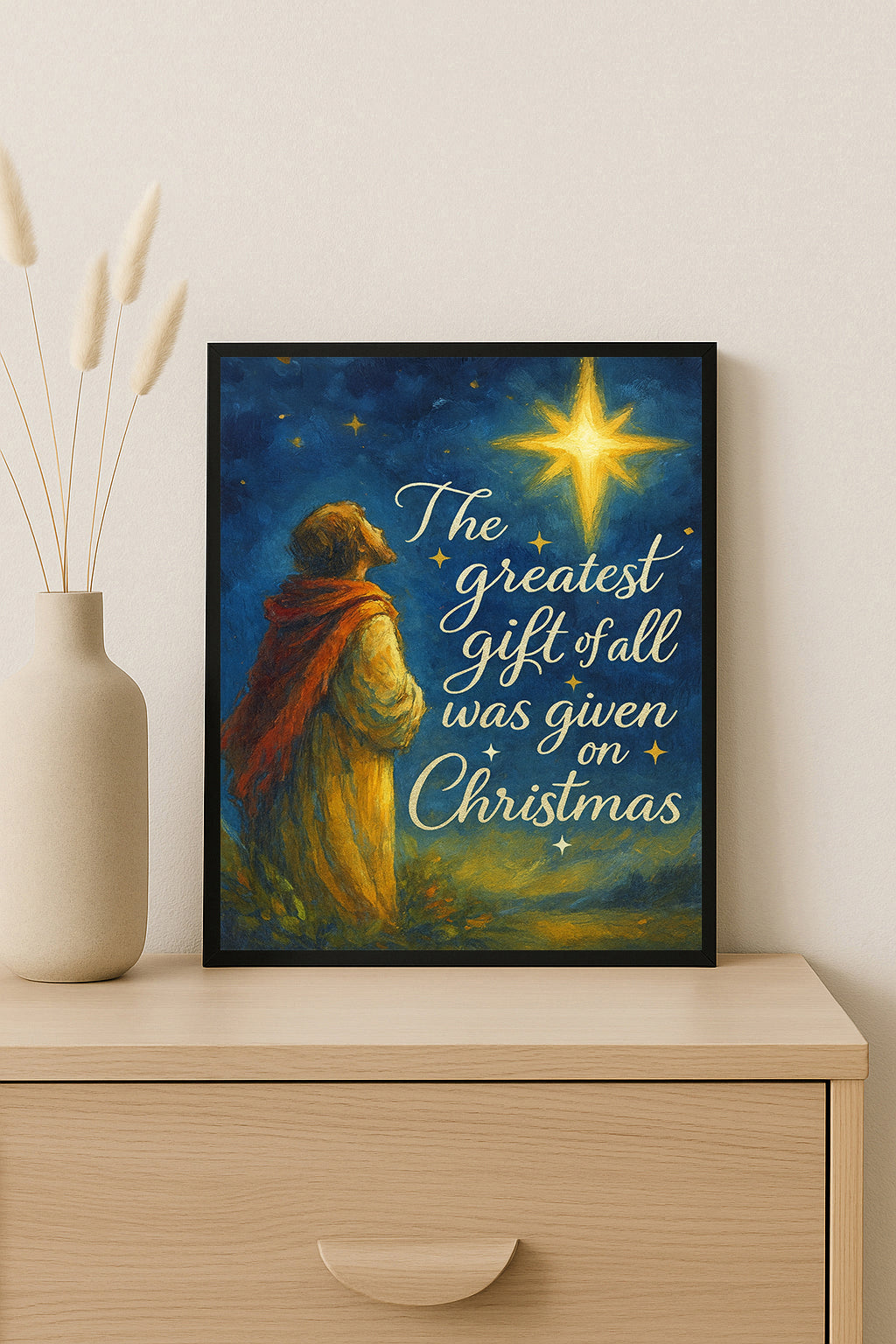 Christian Christmas Print Greatest Gift of All Was Given on Christmas Art Nativity Star Wall Decor Star of Bethlehem Print, Christian Holiday Scripture Decor