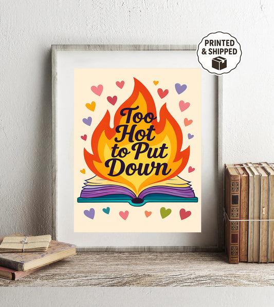Too Hot to Put Down Book Lover Print  Retro Flame Book Art Colorful Reading Decor Gift for Readers Bookworm Wall Art Library Bedroom Decor