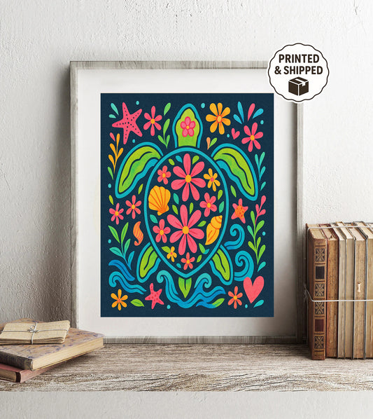Sea Turtle Wall Art Boho Ocean Coastal Beach Print Vibrant Ocean