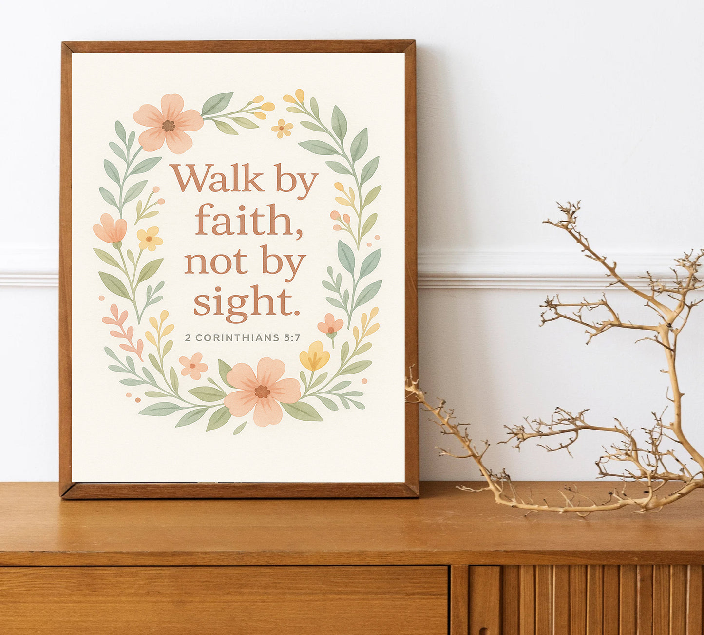 Walk by Faith Not by Sight Wall Art 2 Corinthians 5:7 Scripture Print Christian Floral Home Decor Bible Verse Gift