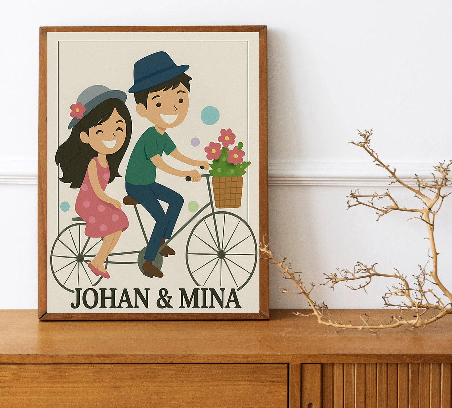 Personalized Couple Bicycle Print Custom Couple Portrait  Cute Couple Wall Art Gift for Anniversary or Wedding Custom Cartoon Couple on Bicycle