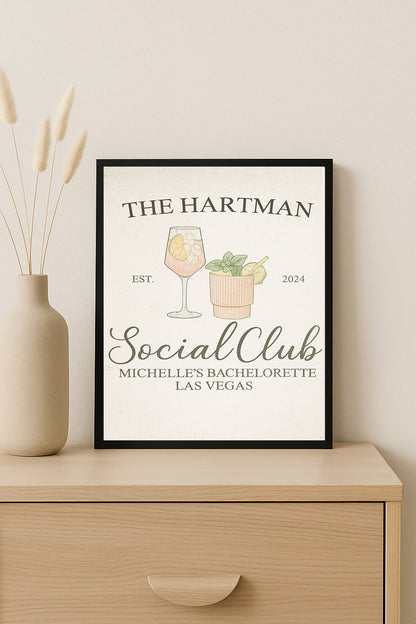 Personalized Bachelorette Party Print  Custom Social Club Print  Bridal Shower Decor  Girls Trip Wall Art