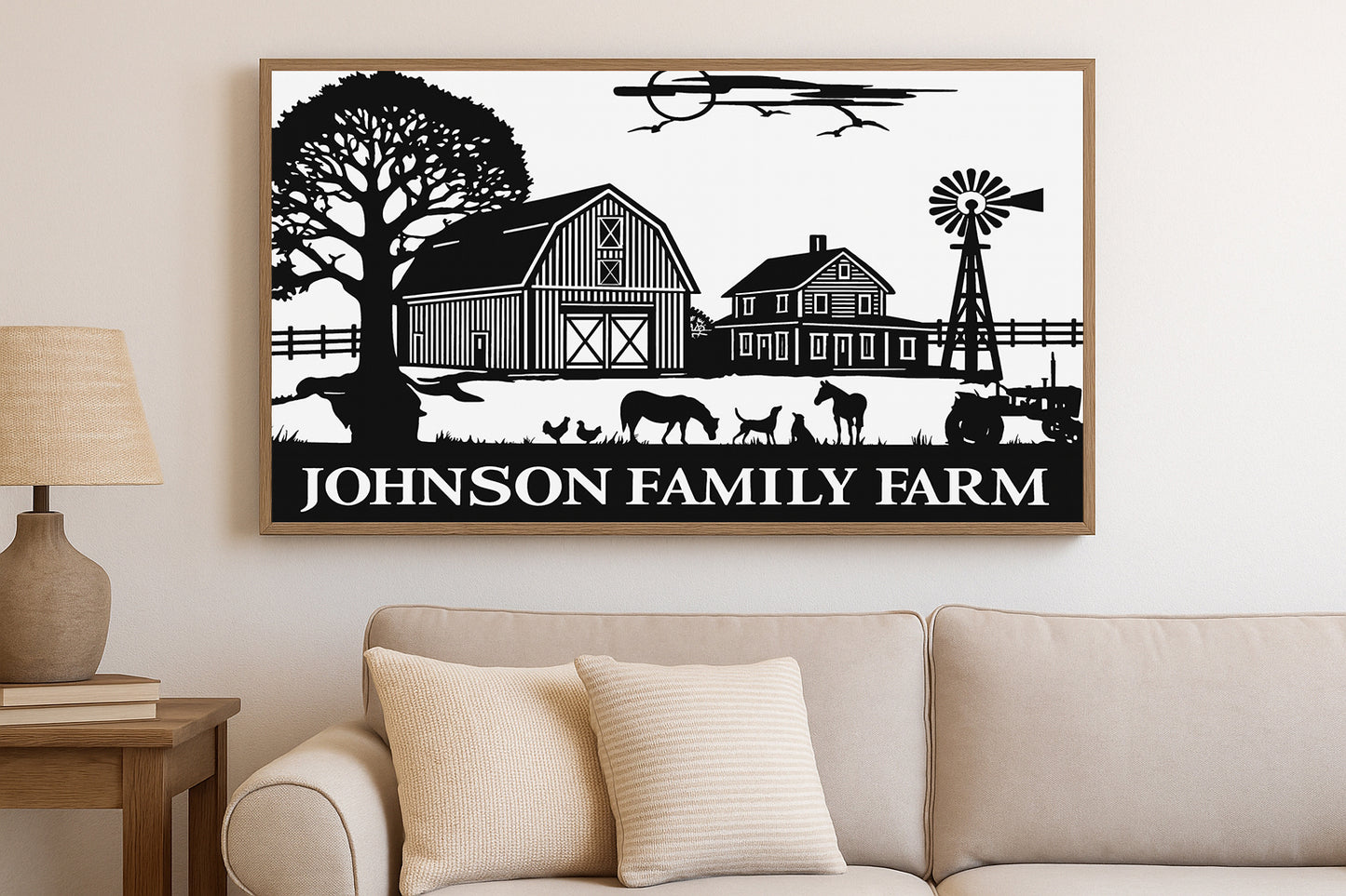 Family Farm Wall Art  Custom Name Farm Sign Country Home Decor Gift Black & White Farmhouse Wall Art